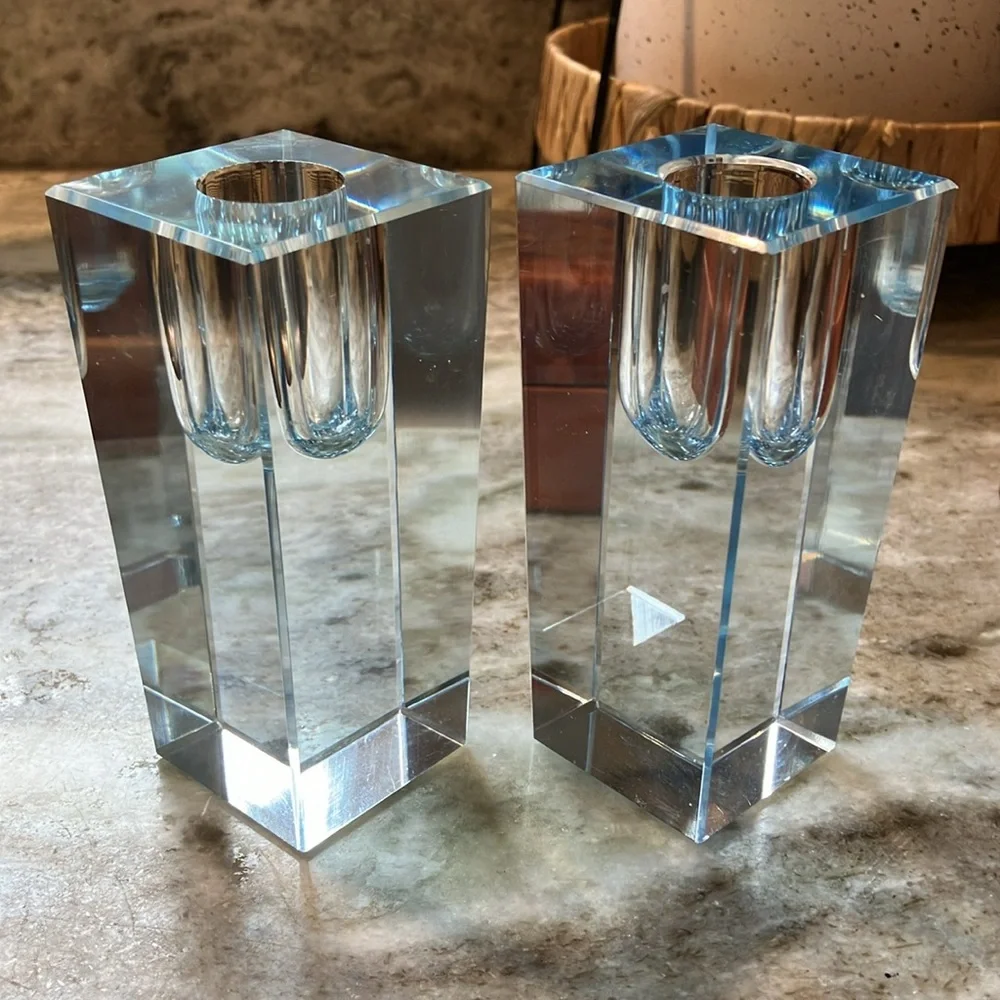 Vintage Modern Crystal Candle Stick Holders With Storage Box